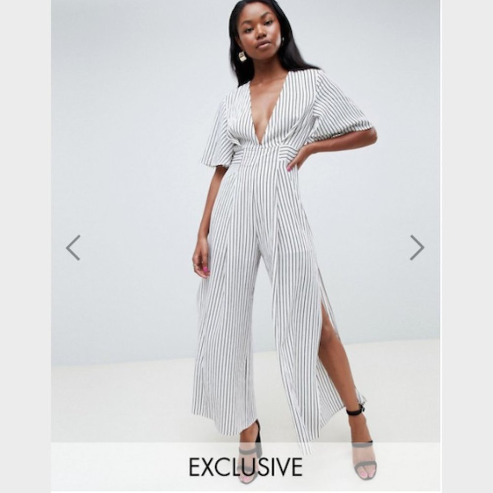 Asos Parallel Lines Plunge Front Stripe Jumpsuit S - image 1